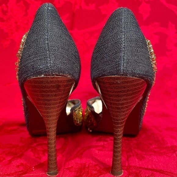 DENIM ANNE MICHELLE BEADED STACKED HEEL SIZE 6.5 - Picture 7 of 8